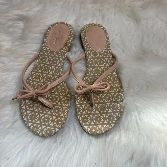 Kate Spade New York leather light pink thong Sandals with gold tone accents SZ8M - Picture 5 of 9